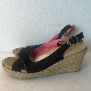 Crocs A-Leigh wedge sandals black strappy canvas sling back espadrilles Womens 7